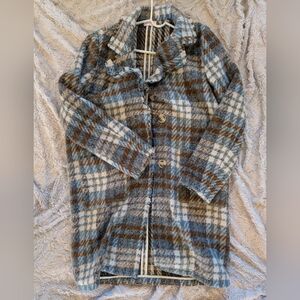 Plaid Wool Blend Coat